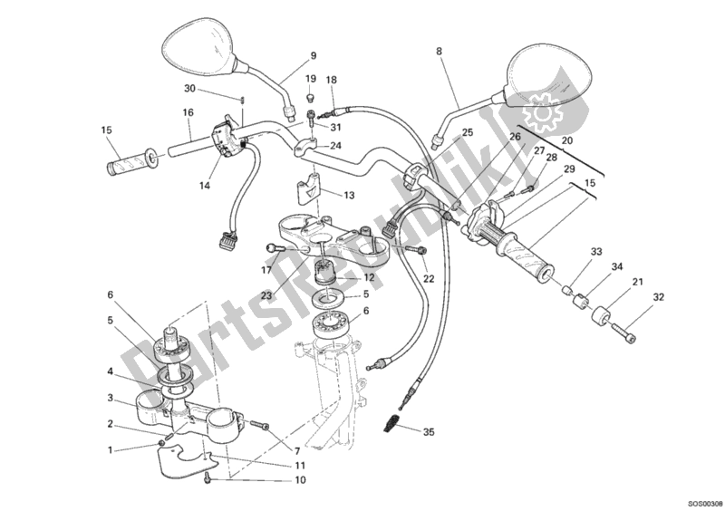 Alle onderdelen voor de Stuur van de Ducati Monster S2R 800 USA 2006